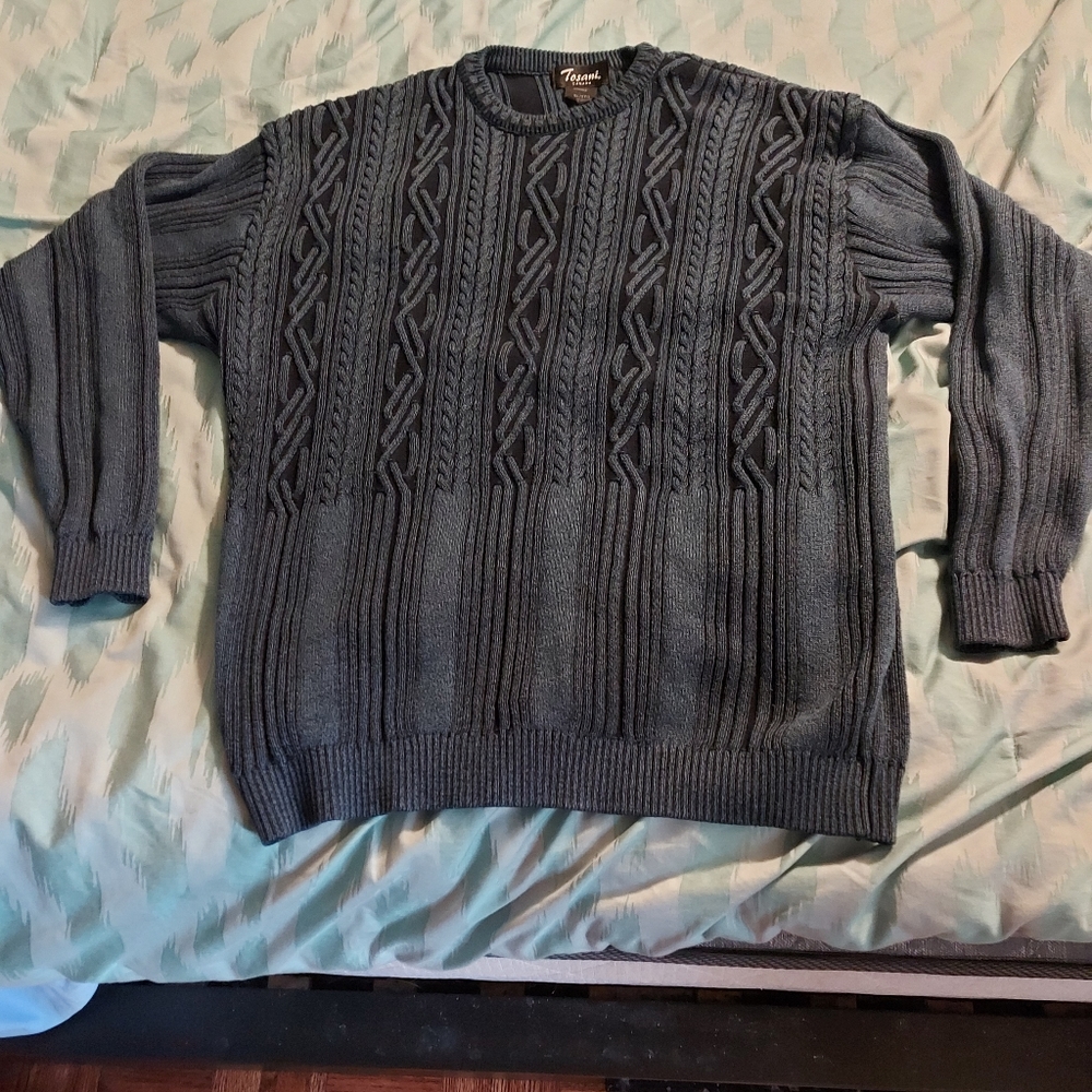 Vintage Tosani Coogi Style Blue Sweater Mens Size 2XL Made In Canada‎ 🇨🇦